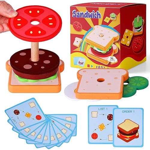 MCPINKY Wooden Stacking Toys, Montessori Toys for Kids Sandwich Stacking Toys Educational Preschool Learning Toys for Boys Girls Birthday Gifts