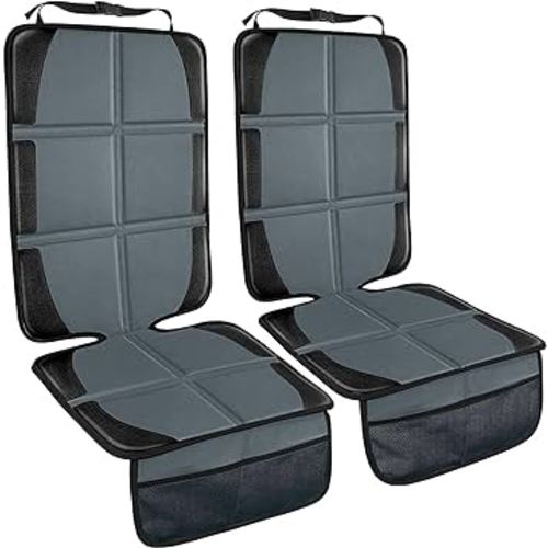Seat Protector, 2 Pack Child Car Seat Protector for Vehicle Leather Car Seat, Large Automotive Baby Carseat Mat Pad with Large Pockets for Handy Storage, Durable Waterproof 600D Fabric, Gray