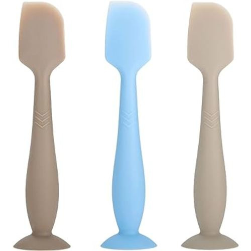 3 Pack Baby Diaper Cream Spatula Applicator, Soft Silicone Butt paste Spatula Diaper Cream Brush with Suction Cup Base (Grey, Blue, White)
