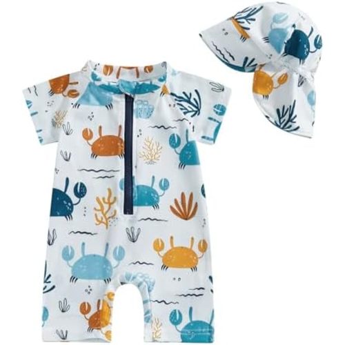 Hnyenmcko Infant Baby Boy Girls Rash Guard Swimsuit Short Sleeve Zipper Bathing Suit Toddler One Piece Swimwear Sunsuit