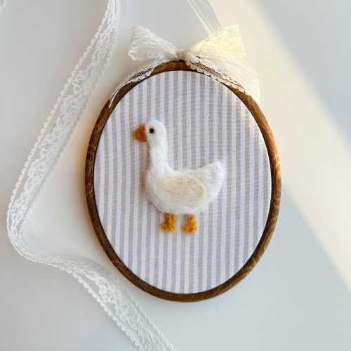 Duck Nursery Decor, Needle Felted Duck, Handmade Baby Shower Gift, Embroidery Hoop Wall Art, Baby Shower Ideas, Duck nursery theme
