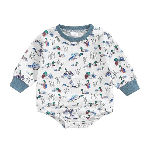 Infant Baby Boy Girl Mallard Duck Romper Short Sleeve Animal Duck One Piece Bodysuit Tops Hunting Baby Clothes
