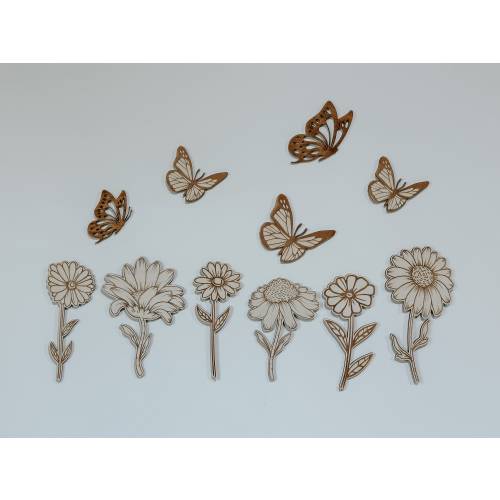 Wooden Flower & butterfly Wall hangings | Nursery Art | Kids Room | Playroom | Wildflower | Butterflies | Girls Nursery | Wood Signs | boho