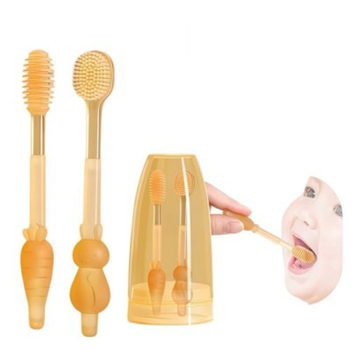 Baby Toothbrush, Newborn Silicone Tongue Cleaner, Baby Oral Cleaning Set, Toddler Toothbrush for 0-6 Months and 6 to 18 Months, Tongue Brush + Teething Brush Value Set