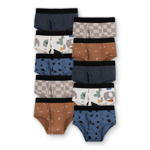 Little Star Organic Toddler Boy Cotton Briefs, 10-Pack, Sizes 2T-5T