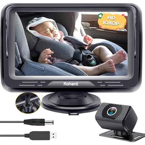 Rohent Baby Car Camera HD 1080P - Rear-Facing Infant Monitor with Night Vision Car Camera for Baby 150° Wide-Angle Lens Anti-Glare Screen Easy Install 360° Adjustable Display