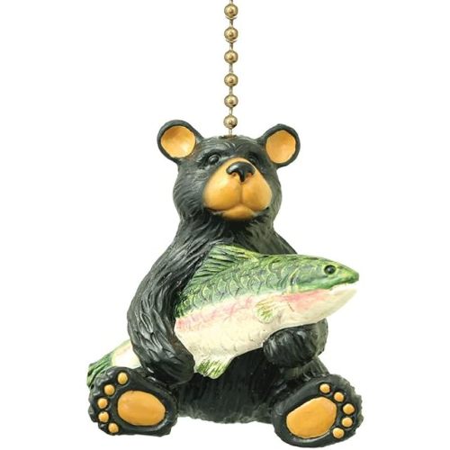 Clementine Design Black Bear with Fish Ceiling Fan Pull Chain Light Coastal Nautical Beach Ocean Sea Life Decorative Extension