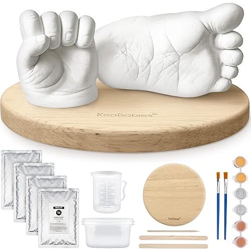 KeaBabies Baby Casting Kit Hands and Feet Mold - 3D Newborn Hand Casting Kit & Stylish Wood Base, Easy DIY Infant Foot Molds 0-9 Months, First Christmas & Baby Keepsake Shower Gifts (Round, Ash Wood)