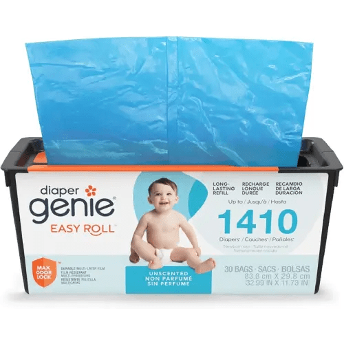 Diaper Genie Easy Roll Refill | 30 Bags Per Refill | Holds Up to 1410 Newborn Diapers | Odor Control | Diaper Pail Refill Bags | Fits Diaper Genie Signature & Platinum Pails