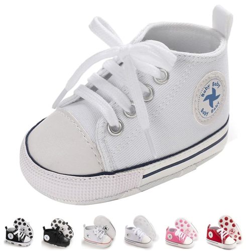 Newborn Baby Girls Boys Canvas Shoes Infant Soft Sole Slip On First Walkers Sneaker Toddler Flat Loafers High Top Crib Denim Unisex Moccasins Shoe