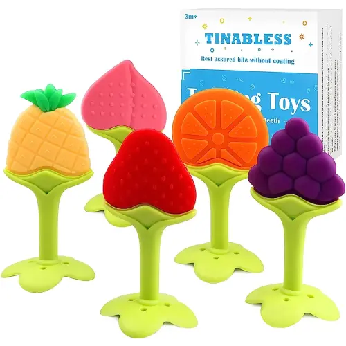 Teething Toys (5 Pack) - Tinabless Infant Teething Keys Set, BPA-Free, Natural Organic Freezer Safe for Infants and Toddlers, Silicone Baby Teethers