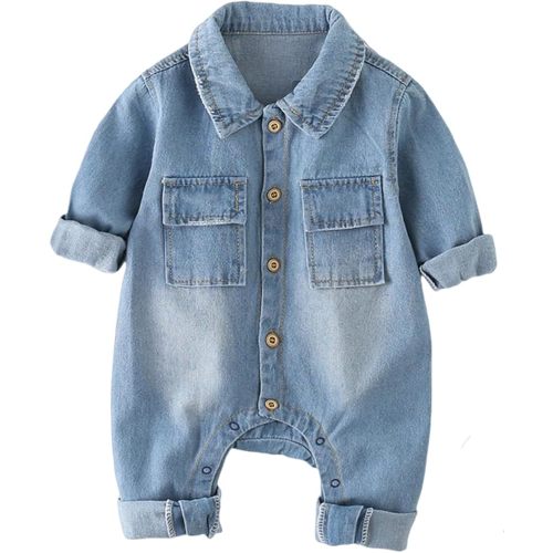 Infant Baby Boys Girl Clothes Denim Romper Cartoon Print Long Sleeve Bodysuit Jumpsuit One Piece Jeans