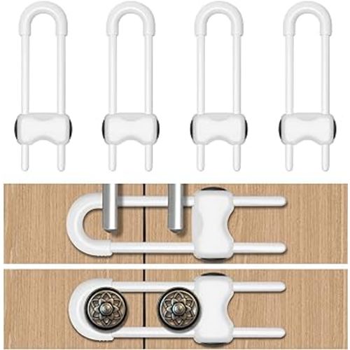 Cabinet Locks for Babies,4 Pack U-Shaped Child Proof Cabinet Locks,Baby Proofing Cabinets,Child Locks for Cabinets,Child Proof Cabinet Latches with Adjustable(White)