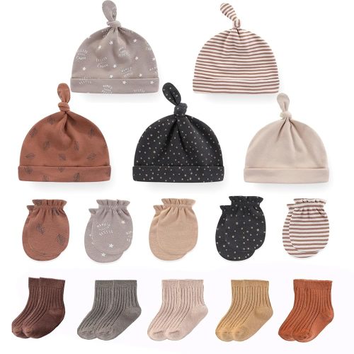 Newborn Baby Boy Girl Caps Mittens Socks Set Cotton Baby Essentials Accessories (Hats+Gloves+Socks)