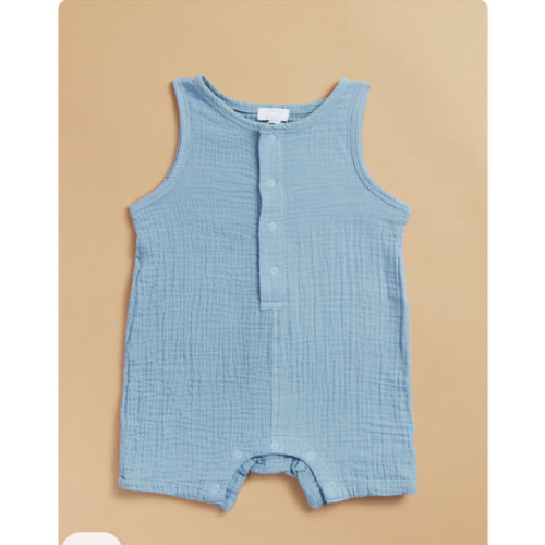 Colin Solid Muslin Romper in Blue | Tullabee