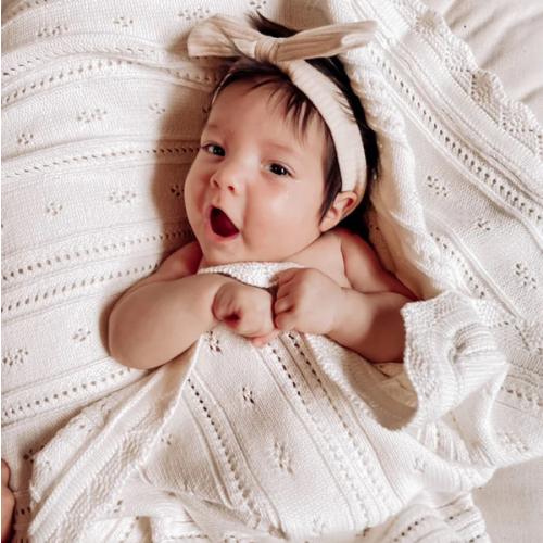 Pointelle Baby Blanket - White