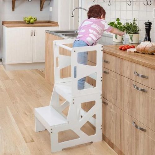 Gotgelif Toddler Step Stool Kitchen Helper Tower, Safe & Durable Montessori Climbing Ladder For Kids White