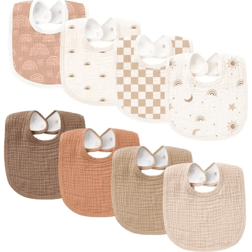 Konssy Muslin Baby Bibs 8 Pack Baby Bandana Drool Bibs Cotton for Unisex Boys and Girls, Soft Absorbent Set for Teething and Drooling