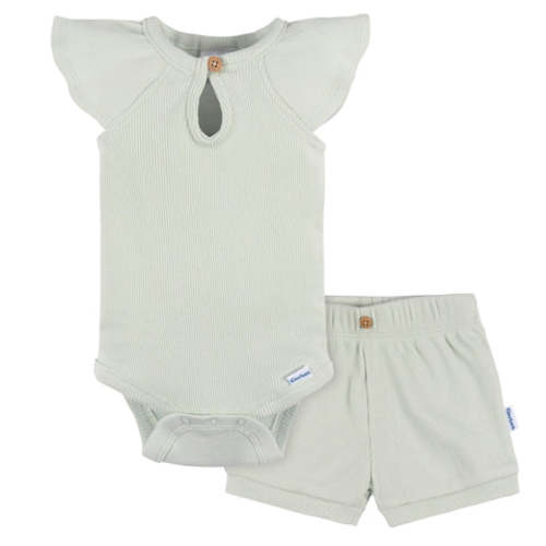 2-Piece Baby Girls Green Lily Bodysuit and Shorts Set