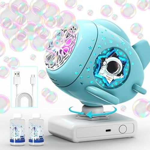 Bubble Machine, Bubble Maker for Parties, USB-C Charging with 360° Automatic Rotation and LED Light - Bubbles Maker Toys Gifts for Kids, Easter, Birthday, Parties, Wedding, Boys, Girls