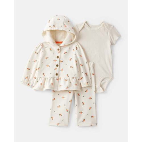 Baby Girl 3-Piece Floral French Terry Long-Sleeve Bodysuit & Pant Set - Ivory - Carter's | Carter's