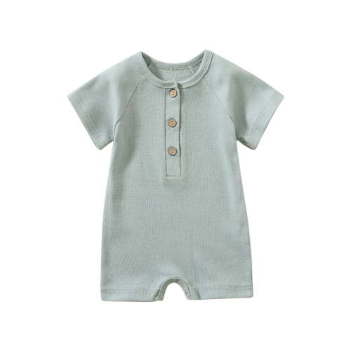 AherBiu Baby Girls Boys Rompers Short Sleeve Newborn Infant Ribbed Button Crewneck Summer Short Jumpsuits Overalls