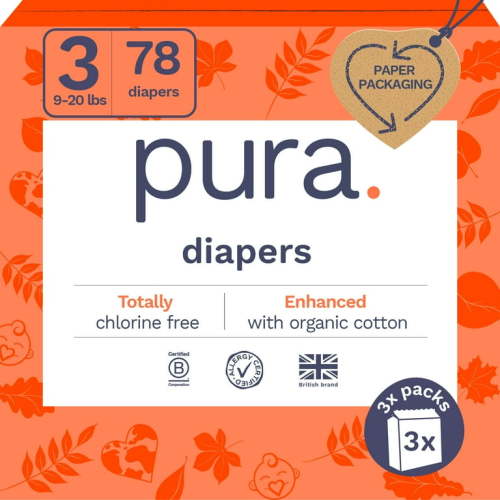 Pura Sensitive Soft Sustainable Baby Diapers Size 3, 78 Count (Choose Your Size and Count)