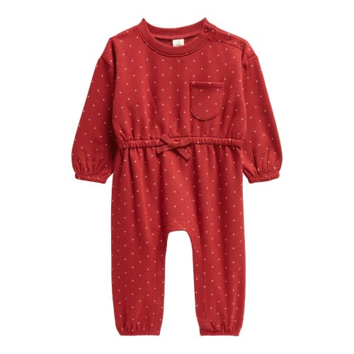 Baby Print Fleece Romper, 12M, Red Sun Mini Dots