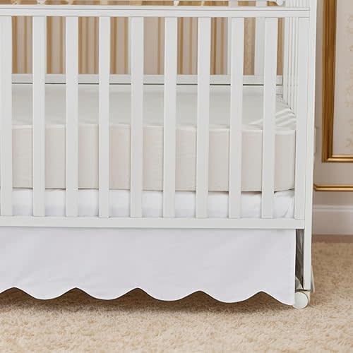 Brandream Scallop Edge Cotton Crib Skirt Toddler Bedskirt Baby Nursery Crib Bed Skirt Boho BohemianNeutral Solid Color Cream Off White Farmhouse Chic Boho Bohemian Skirt