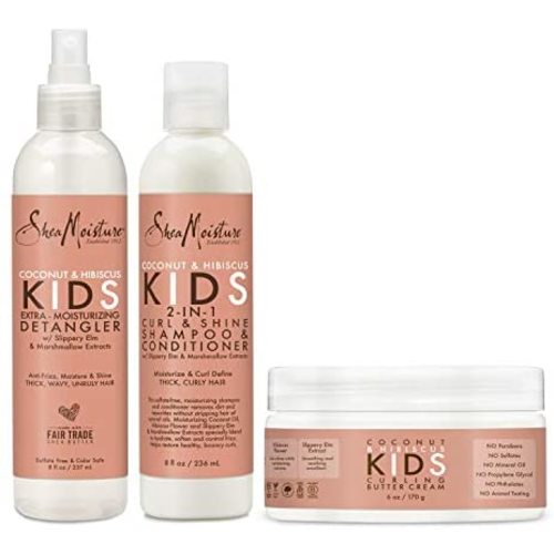 SheaMoisture Kids Shampoo, Detangler and Cream For Moisture and Shine Coconut and Hibiscus Sulfate Free Kids Shampoo and Conditioner, 3.0 Count, White