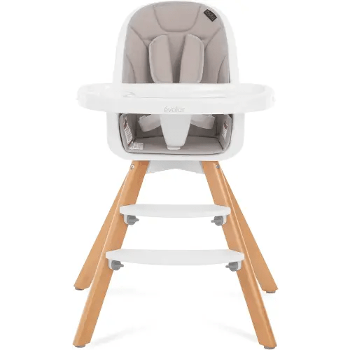 Evolur Zoodle 2 in 1 Baby High Chair in Light Grey, Easy to Clean, Adjustable and Removable Tray, Compact and Portable Convertible High Chair for Babies and Toddlers