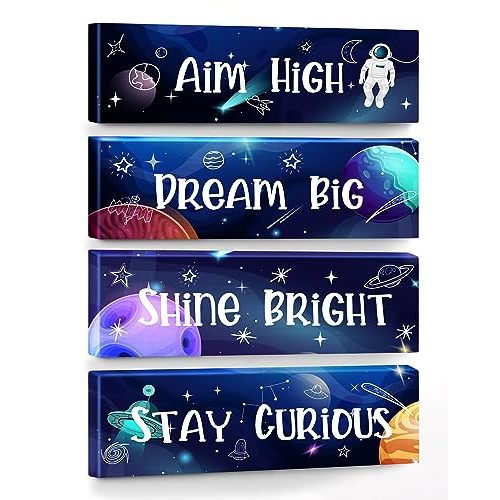 4 PCS Outer Space Room Decor for Boys, Space Wall Decor, Space Nursery Decor for Kids, Space Decor for Boys Room, Wall Decor Boys Bedroom, Space Themed Decor for Toddler, Space Bedroom Decor for Boys
