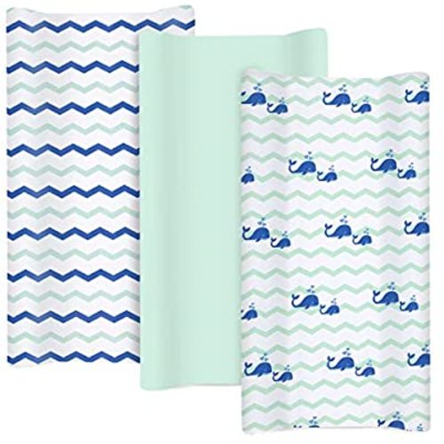 TILLYOU Jersey Knit Changing Pad Covers 170 GSM - Thicker Softer Diaper Change Table Sheets for Baby Girls Boys- Fit 32"/34'' x 16" Pad- Comfortable Cozy Cradle Sheets-3 Pack Ocean Theme