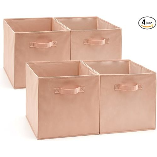EZOWare Set of 4 Folding Fabric Basket Bin, 13 x 15 x 13 inch - Pink