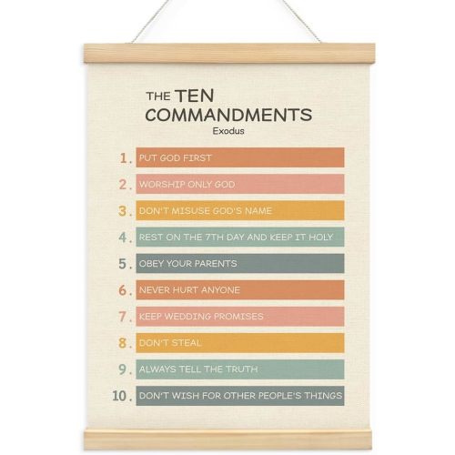 Wheatwin Ten Commandments Wall Art - 10 Commandments Poster Hanger Frame for Kids' Bedroom & Office - 12x16