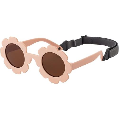 Flexible Flower Polarized Baby Sunglasses with Strap for Infant Girls 0-24 Months