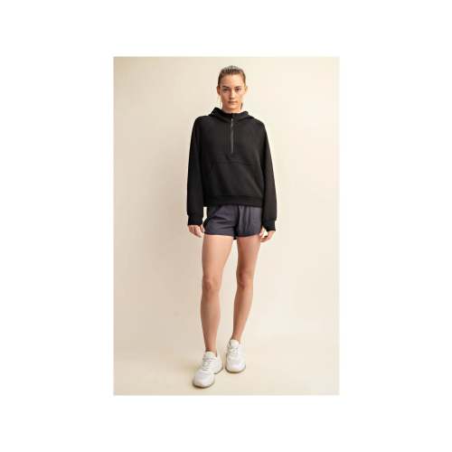 Modal Scuba Quarter Zip Hoodie Jacket | Black