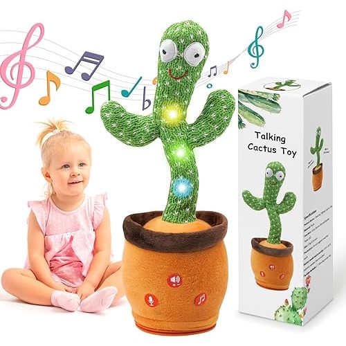 Updated Volume Adjustable Dancing Talking Cactus Toy for Baby Toddler, Mimicking Repeating Singing Interactive Cactus Toy with 120 English Songs for Boys Girls Gifts
