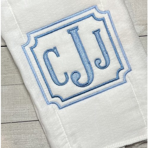 Unisex Square Monogram Burp Cloth, Embroidered Deco Square Monogrammed Bib, Embroidered Bib and Burp Set, Baby Shower Gift for Boy or Girl