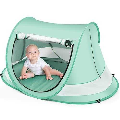 Baby Beach Tent,Large Pop Up Beach Tent Sun Shade for Beach,Portable Baby Travel Tent with Mosquito Net,Indoor Baby Play Tent,UPF 50+ UV Protection Sun Shelters for Infants