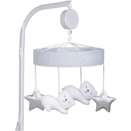 Sammy & Lou Bearly Dreaming Baby Crib Mobile with Music, Crib Mobile Arm Fits Standard Crib Rail