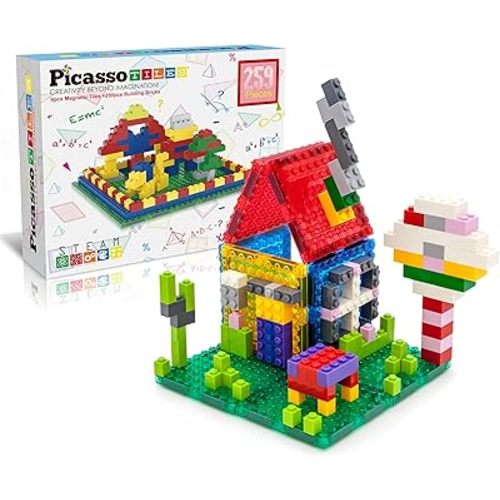 PicassoTiles 259pcs Magnetic Brick Tile Building Block Combo Set Compatible with Other Tiles Over 50+ Combination STEM Toy Educational Toys for Ages 3+ Toddler Boys and Girls Kids Activity Creativity