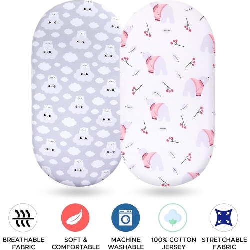 Baby Bassinet Sheet, 100% Jersey Cotton – 2 Pack – Universal Fitted