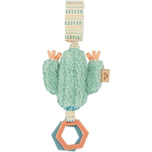 Itzy Ritzy - Ritzy Jingle Toy - Baby Hanging Toy for Activity Gym, Stroller or Car Seat; Features Jingle Sound, Hexagon Rings and Adjustable Attachment Loop (Cactus)