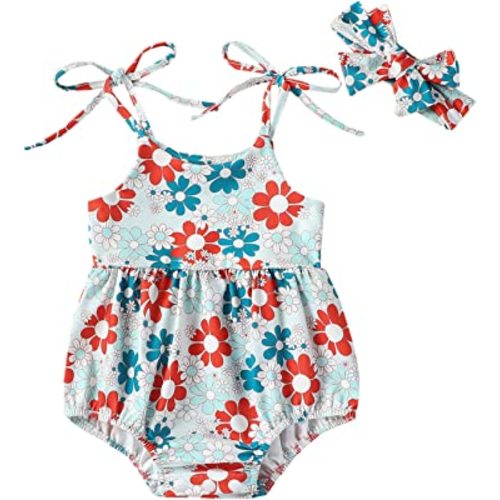 JLKGICF Infant Newborn Baby Girl Floral Romper Kids Spaghetti Strap One Piece Jumpsuit Shorts Toddler Summer Overall Clothes