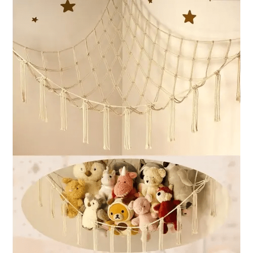 Stuffed Animal Storage Hammock or Net Corner - Large Toy Hammock Net for Stuffed Animals Room Decor - Cute Stuff Animal Organizer Holder for Plush Plushie - Kids Baby Nursery Wall Bedroom Home Decor