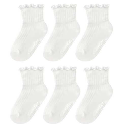 Simply Kids Toddler Ruffle Socks with Grips for Baby Girls (6 Pairs), 6 Months to 7 Years