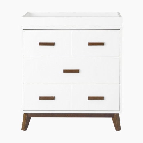 babyletto Scoot 3-Drawer Changer Dresser with Removable Changing Tray - White/Natural Walnut