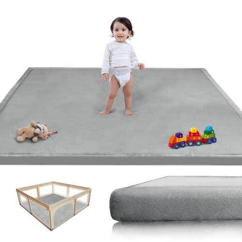 ACOMOPACK Baby Play Mat, 50"X50"X1.3"Thick Memory Foam Area Rug, Soft Coral Velvet Baby Crawling Mat With Non-Slip Backing, Tummy Time Mat, Tatami Padded Carpet, Baby Nursery Rug For Toddlers