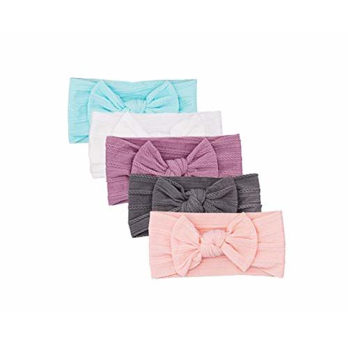 Parker Baby Cable Knit Nylon Headbands 5 Pack | Soft, Stretchy & Comfortable Bows for Girls | Adjustable, Soft to Touch & Knotted Headbands for Baby Girls | Baby Headwraps for Girls | Multiple Colors